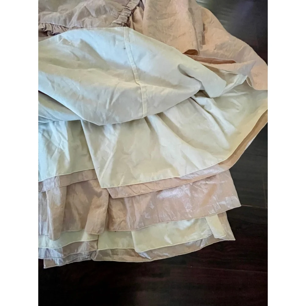 Vtg Anne Gish Pink Iridescent DeLorme Silk Twin Comforters Set of 2, 22” Ruffle